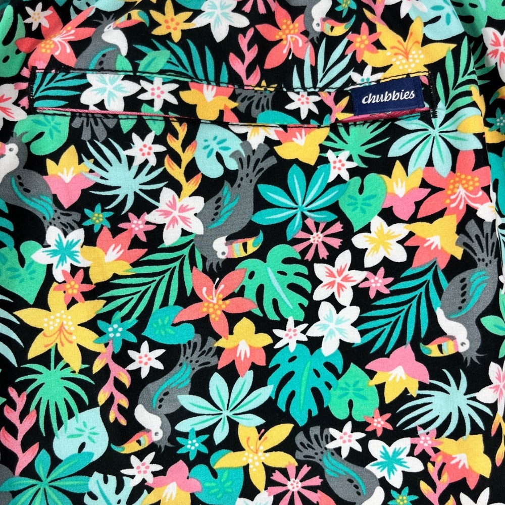 Chubbies Hawaiian Swim Trunks Mens XXL 36 Black Tropical Toucan Floral Shorts - Picture 9 of 10